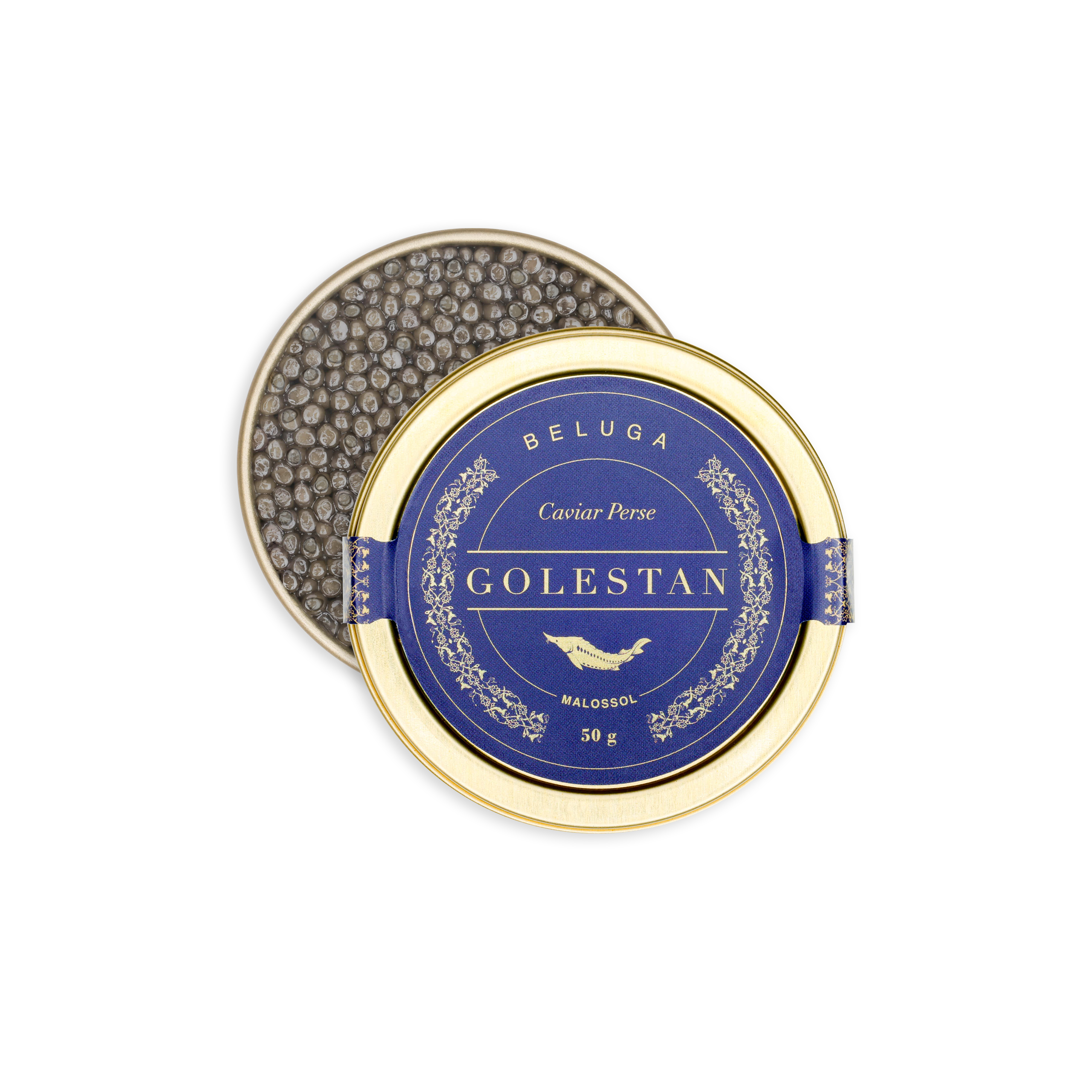 boîte de caviar beluga semi ouverte Golestan Caviar
